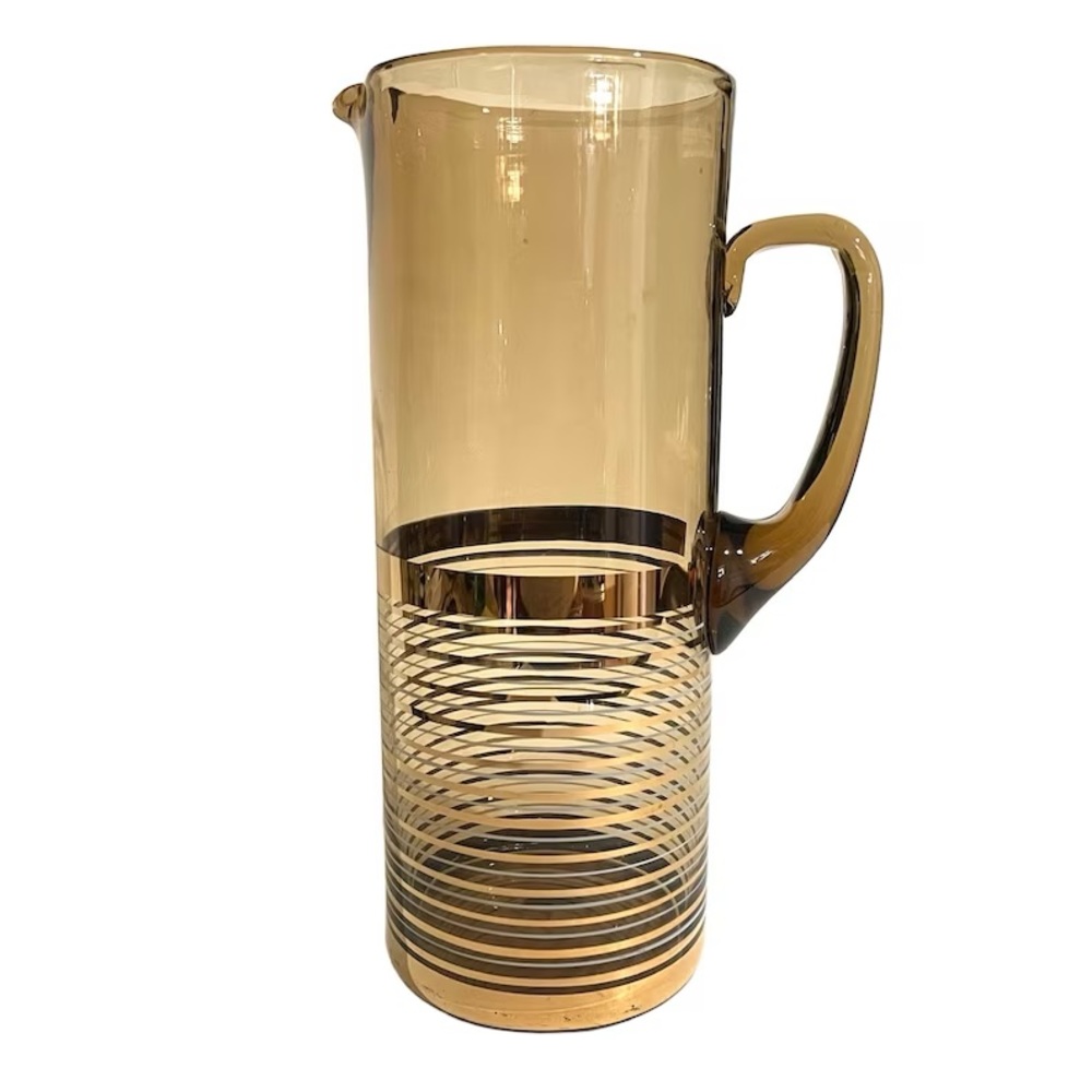 Vintage 1960s Bohemian Glass MCM Hand Blown Highball Pitcher Czechoslovakia